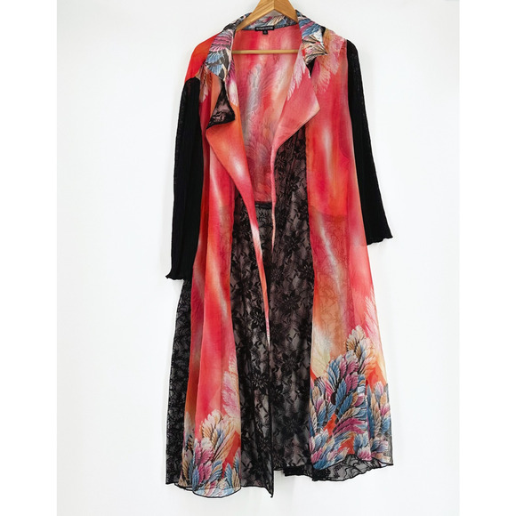 The Pyramid Collection Sheer Open Duster Kimono 3X Lace/Chiffon Boho Festival - Picture 1 of 11